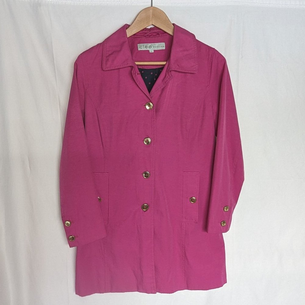 Petite lightweight pink spring trench coat with gold buttons size 4 Cleo GUC